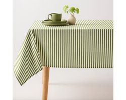 Vlekbestendig Tafelkleed – Stijlvol, Fris & Praktisch groen katoenen tafellaken streep 150 x 240 forest green