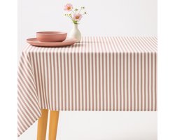Vlekbestendig Tafelkleed – Stijlvol, Fris & Praktisch katoenen tafellaken streep 150 x 240 zalm rood