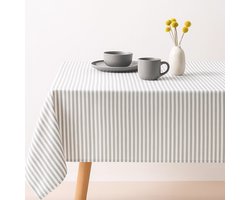 Vlekbestendig Tafelkleed – Stijlvol, Fris & Praktisch katoenen tafellaken streep 150 x 250 mild grey