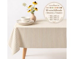 Vlekbestendig Tafelkleed – Stijlvol, Fris & Praktisch katoenen tafellaken streep 160 x 160 misty beige