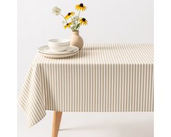 Vlekbestendig Tafelkleed – Stijlvol, Fris & Praktisch katoenen tafellaken streep 160 x 200 misty beige