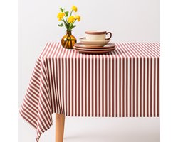 Vlekbestendig Tafelkleed – Stijlvol, Fris & Praktisch rood katoenen tafellaken streep 160 x 160 stone red