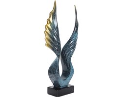 Vleugel Beeldhouwwerk - Artistiek Decor - Woonkamer Decoratie - Stevige Basis - 49 x 25 cm - Champagne Blauw