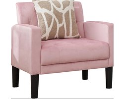 Vleugelstoel voor Woonkamer en Slaapkamer, Gestoffeerde Stoel, Comfortabele en Moderne Fauteuil, Lounge- en Clubstoel, 136 kg Draagcapaciteit, Elegante Fluweel Roze