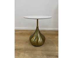 VLHOME design goud metalen onderstel Ceramische bovenkan kleine salontafeL/bijzettafel 50Ø x 55H