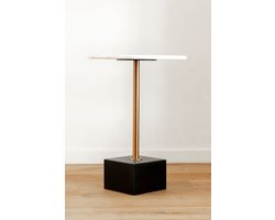 VLHOME ronde messing marmeren bovenkant marmeren travertijn basis bijzettafel 40Ø x 55H Zwart & wit