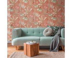 Vliesbehang Bloemen Rood Oranje Groen Roze - 10,05m x 0,53m - Hoogwaardig In Duitsland Gemaakt
