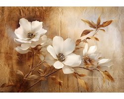 Vliesbehang - Fotobehang - Bloemen - Retro Vintage - Kunst - Abstract - Bloem - Wit - 312 x 219 cm (Lengte x Hoogte)