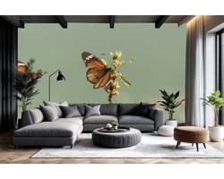 Vliesbehang Fotobehang - Fotobehang Vlinders in Dromerige Vlucht - 250x50 centimeter