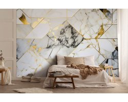Vliesbehang - Fotobehang - Marmer - Stenen - Goud - 254x184cm - Wit