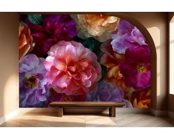 Vliesbehang Fotobehang - Vibrant Floral Elegance Wall Art - 250x100 centimeter