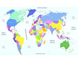 Vliesfotobehang Fotobehang 5 Banen, Wereld Map Art.16081