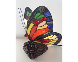 Vlinder beeld mooie glas in lood vlinder lamp incl. lampje 22 x 21 x 13 cm