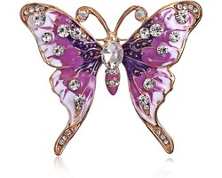 Vlinder Broche met Bergkristal, Retro Design - Elegant en Kleurrijk met Strass - Verguld - Sieraden Accessoires voor Dames en Meisjes