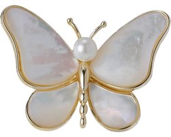 Vlinder Broche Sierspeld Paarlemoer Goud 4.1 cm / 2.9 cm / Goud Wit Paarlemoer