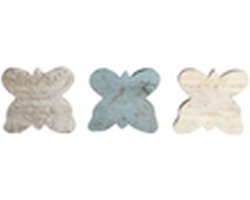 Vlinder decoratie - Wit / Multicolor - Hout - 10 x 10 cm - 3 delig