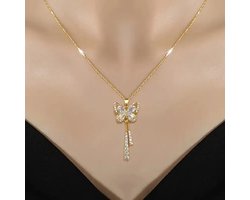 Vlinder Ketting – 14K Verguld RVS – Goudkleurig – Met Zirkonia – Inclusief Luxe Cadeauverpakking – 40 cm
