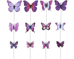 Vlinder Stekertjes voor in de tuin - 12 stuks - Vlinder Tuinsteker - Tuindecoratie vlinder - Plantenbak decoratie - Vlinder Stekertjes - Vlinder decoratie - Vlinders op stok - Vrolijke vlinders op stokken - Voor Buiten of Binnen - Paars