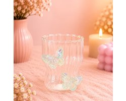 Vlinderglas (mintgroen) - 2 stuks | Viva Femme | Glas | Water | Frisdrank | Sap | IJskoffie | Cocktail | Drinkbeker | Decoratie | Cadeau | Mintgroene Vlinders | Lief | Butterfly