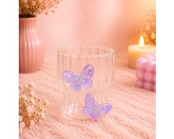 Vlinderglas (paars) - 2 stuks| Glas | Water | Frisdrank | Sap | IJskoffie | Cocktail | Drinkbeker | Decoratie | Cadeau | Paarse Vlinders | Lief | Butterfly