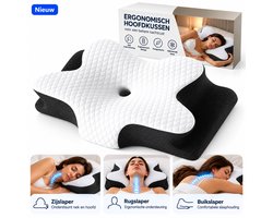 Vlinderkussen tegen Nekklachten – Ergonomisch & Orthopedisch Hoofdkussen – Verkoelend Memory Foam Traagschuim – Voor Rug-, Zij- en Buikslapers - Anti snurk - Apneu Slaapkussen - Valeron®