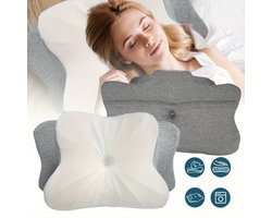 Vlinderkussen Van Traagschuim Met 2 Hoogtes - 15° Ergonomische Contour - Gecertificeerd Hoogwaardig Veerkrachtig Schuim Wasbare Hoes - Ontspanning Voor Nek Hoofd En Schouders