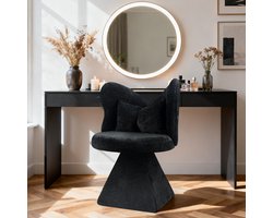 Vlinderrug Draaistoel - Multifunctionele Zitkamer, Eetkamer & Make-up Stoel in Zwart Textiel (52x52x78 cm)
