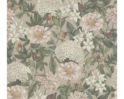 VLINDERS EN BLOEMEN BEHANG | Botanisch & Dieren - Roze Groen Wit Oranje - Living Walls Drawn Into Nature