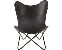 Vlinderstoel - 75x75x87 cm - Geitenleer - Zwart