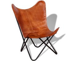 Vlinderstoel, echt lederen bekleding, ergonomische stoel, loungestoel, relaxstoel, 74 x 66 x 90 cm, bruin