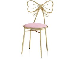 Vlinderstoel - Make-up stoel Dressingstoel - Comfortabel Zitten - Gouden Rugleuning - Zithoogte 45 cm - Roze