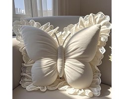 Vlindervormig Pluche Kussen - Fluweel Sierkussen met Rugsteun voor Bank, Bed, Kantoor en Auto - Beige