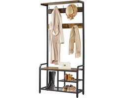 Vloer garderobe met schoenenrek en 9 haken - Industriële stijl - Entree - 183 x 30 x 84 cm