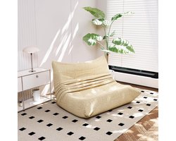 Vloerbank 3-zits Ergonomische Lounge Sofa 165 x 93 x 65 cm – Frameloze Schuim Bank, Velvet Gouden Diamant Stof, Antislip Bodem, Montagevrij, Thuisbioscoop & Gaming Zitbank – Mobili Bella