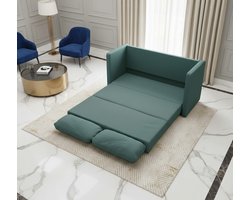 Vloerbank met slaapfunctie & Klapbaar Slaapbank | 2-in-1 Slaapbank met Metalen Frame & Dikke Kussens | Comfortabel Opvouwbaar Bodembed voor Woonkamer of Slapkamer | Donkergroen Linnenlook | Medahomewinkel