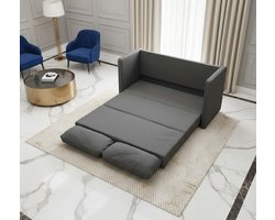 Vloerbank met slaapfunctie & opklapbare bankbank 2-in-1 slaapbank met metalen frame & dikke kussens | Comfortabele Opvouwbare Slaapbank voor Woonkamer of Slaapkamer | Linnenlook van Donkergrij | Medahomewinkel