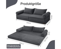 Vloerbank Opvouwbare Slaapbank 203 x 76 x 30 cm – Multifunctionele 2-in-1 Loungebank en Logeerbed met 2 Kussens – Comfortabele Futon Vloerstoel van Hoogwaardig Schuim – Donkergrijs – Mobili Bella