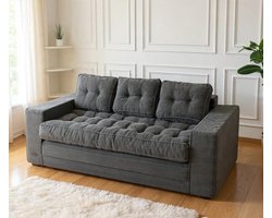 Vloerbank Slaapbank 190x85 cm 3-Zits – 2-in-1 Uitklapbare Bedbank met Kussens, Corduroy Donkergrijs, Ruimtebesparend & Modern Design – NoviHome