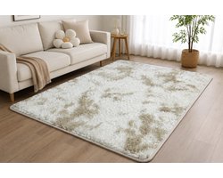 Vloerkleed 120x160 - Pluizige Shaggy Vloerkleden voor de Woonkamer - Groot Antislip Tapijt - Machinewasbaar Zacht Dikke Pool Bedkant Kleed voor Kinderslaapkamer - Kinderkamer - Beige