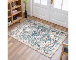 Vloerkleed, 2 x 3 deurmat, entree, klein, zacht, antislip, machinewasbaar, laagpolig, boho, oosters vloerkleed, tapijt voor woonkamer, slaapkamer, keuken, entree