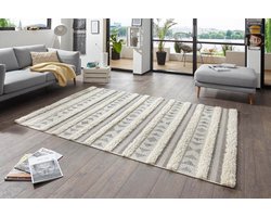 Vloerkleed 3D effect Handira - crème/grijs (gestreept) 115x170 cm