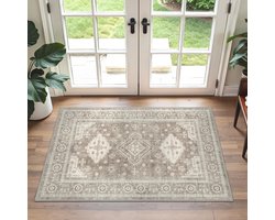 Vloerkleed 60 x 90 cm - Wasbare Vintage Deurmat met Bloemenprint - Dun Antislip Tapijt voor Ingang, Badkamer en slaapkamer