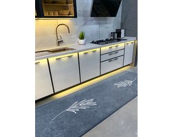 Vloerkleed 65x180cm - Deurmat binnen - Keukenloper - Wasbaar Antislip - Laagpolig Zacht Tapijt - Onedraw op donkerblauw