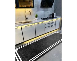 Vloerkleed 65x180cm Keukenloper - Deurmat binnen - Laagpolig zacht tapijt - Wit kader - Wasbaar Antislip