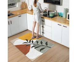 Vloerkleed 80x120 - Keukenloper - Deurmat - Blad patroon - Wasbaar Antislip - Laagpolig Loper tapijt