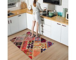 Vloerkleed 80x120 - Keukenloper - Deurmat - Patchwork - Wasbaar Antislip - Laagpolig Loper tapijt