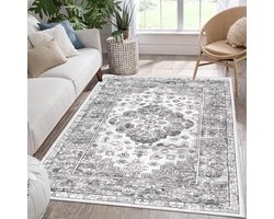 Vloerkleed 90 x 150 cm zacht laagpolig vintage grijs FGGREY90150 wasbaar antislip - woonkamer slaapkamer floor mat