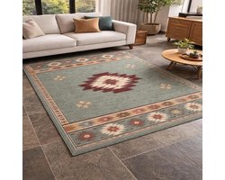 Vloerkleed - Decoratief kleed - Woonkamer inrichten - Laagpolig en wasbaar - 180 x 200 cm - Groenbruin blauw