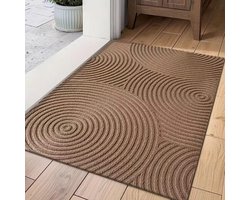 Vloerkleed - Deurmat voor de entree - Universele binnen-/buitenmat - Stofwerende mat - Wasbaar - Waterrimpelpatroon - Geschikt voor entrees, voordeuren, terrassen, gangen en tuinen - Bruin - 45 x 75 cm