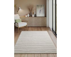 Vloerkleed Elio Japandi – Laagpolig met Natuurlijke Strepen in Crème-200 x 290 cm